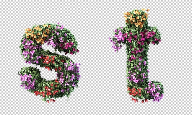 3d rendering of bougainvillea alphabet