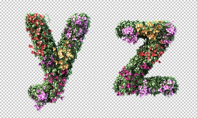 Rendering 3d di alfabeto bougainvillea