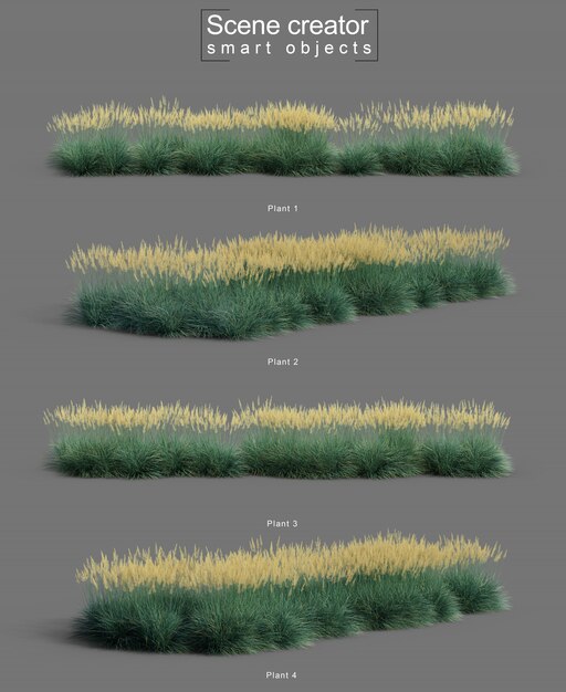 Rendering 3d di boulder blue fescue grass