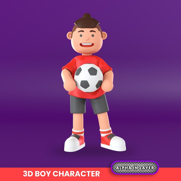 3d rendering of a boy holding a ball with both hands illustration