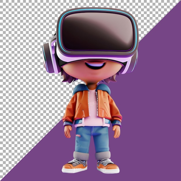 PSD 3d rendering of a boy wearing virtual reality glasses on transparent background ai generated