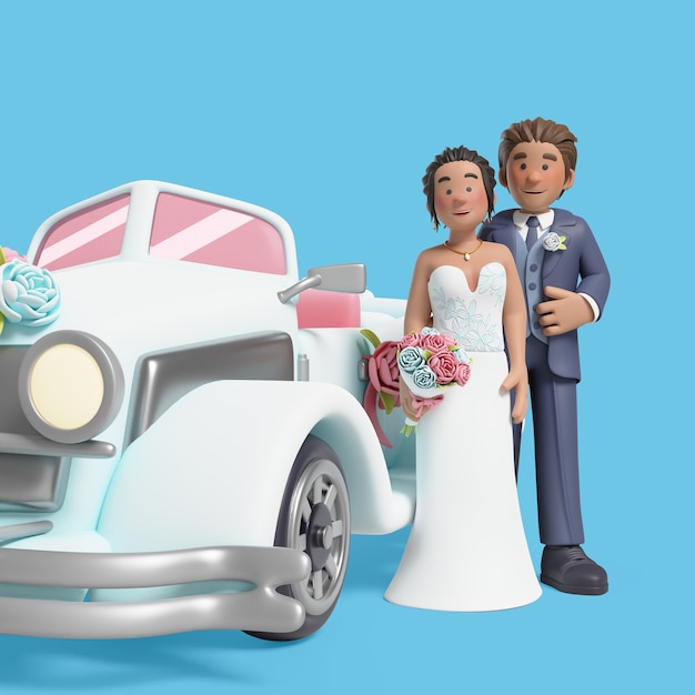 PSD 3d rendering of bride and groom posing