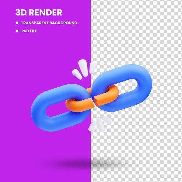 PSD 3d rendering of broken chain cute icon illustration, empty state