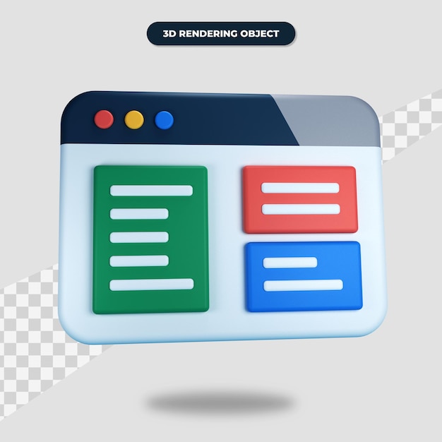 3d rendering browser icon with text of content