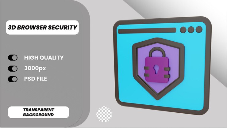 PSD 3d rendering browser security icon object