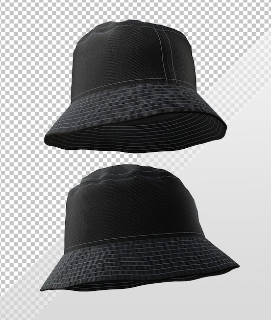 PSD 3d rendering cappello a secchiello stretto tesa inclinata tessuto di cotone tela denim vista prospettica