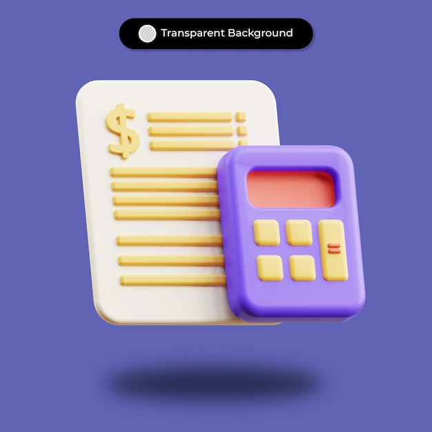 PSD 3d rendering budgeting with document and calculator