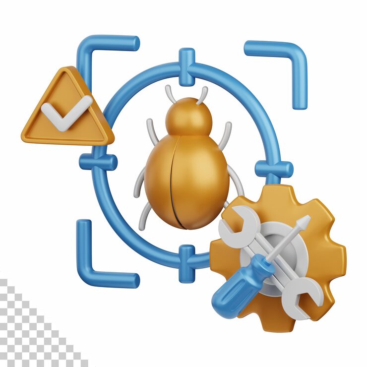 PSD 3d rendering bug fixing isolated useful for technology, programming, development, coding, software, app, computing, server and connection design element