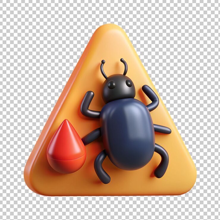PSD 3d rendering bug isolated useful for technology programming development coding software app computing