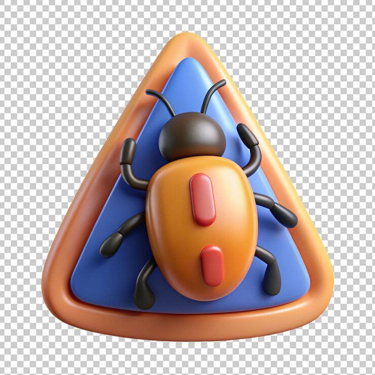 PSD 3d rendering bug isolated useful for technology programming development coding software app computing