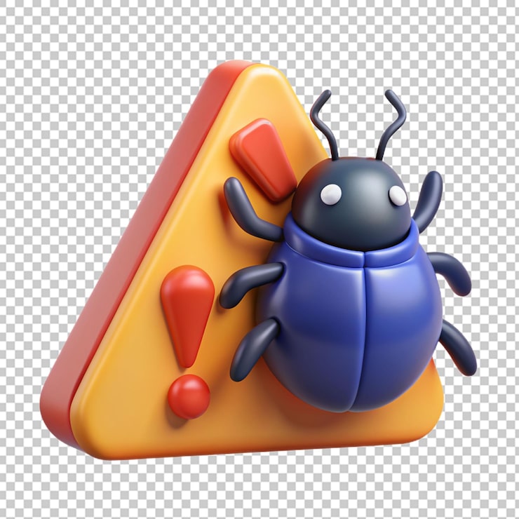 PSD 3d rendering bug isolated useful for technology programming development coding software app computing