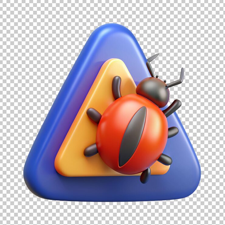 PSD 3d rendering bug isolated useful for technology programming development coding software app computing