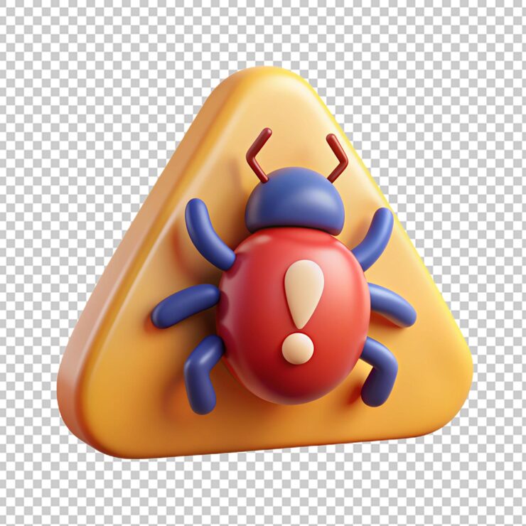 PSD 3d rendering bug isolated useful for technology programming development coding software app computing