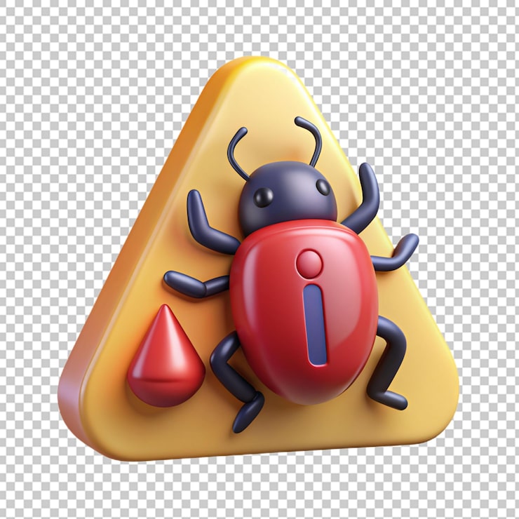 PSD 3d rendering bug isolated useful for technology programming development coding software app computing