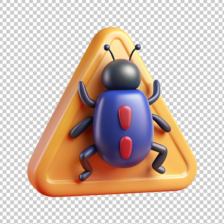 PSD 3d rendering bug isolated useful for technology programming development coding software app computing