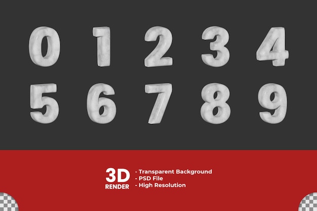 PSD 3d rendering bundle asset number with grey stone material