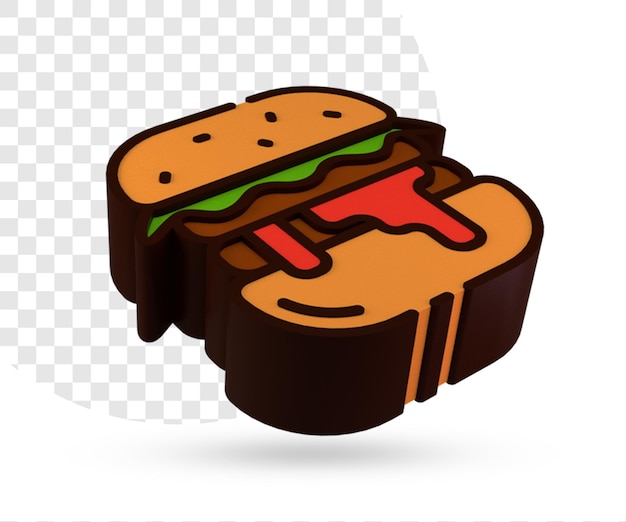 3d rendering burger icon for social media design with transparent background