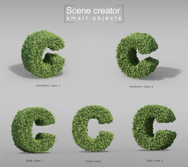 3d rendering of bushes in shape of letter c