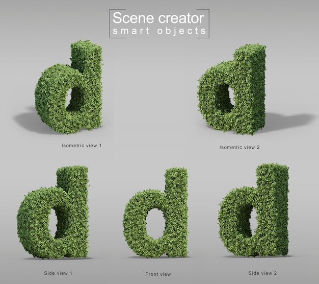 3d 字母 d 形状的灌木的渲染