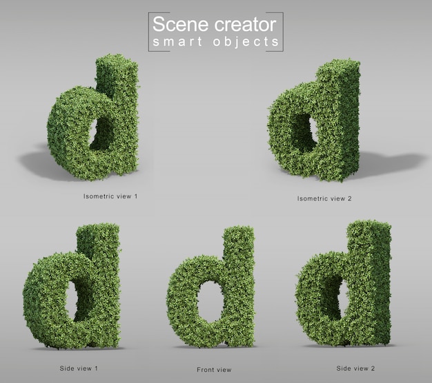 3d rendering of bushes in shape of letter d