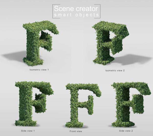 PSD 3d rendering of bushes in shape of letter f