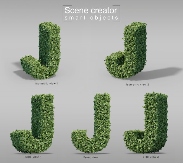 3d rendering of bushes in shape of letter j