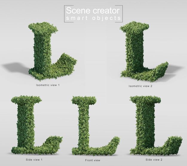 3d rendering of bushes in shape of letter L