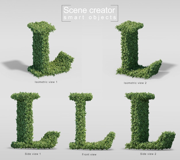 3d rendering of bushes in shape of letter l