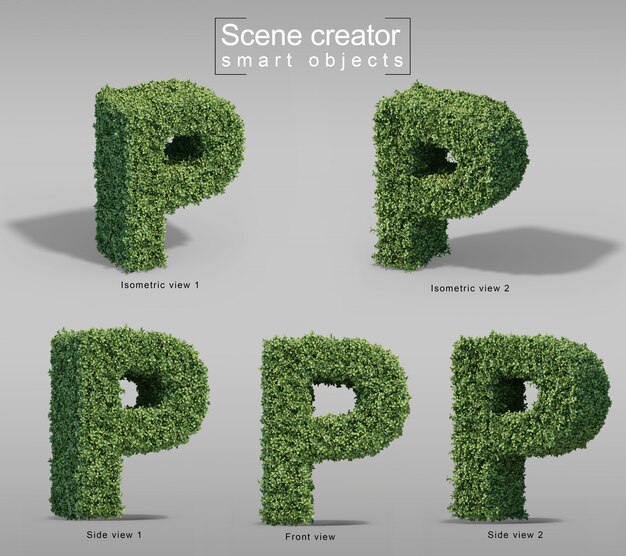 3D 灌木圖像,以 P 字母的形狀呈現