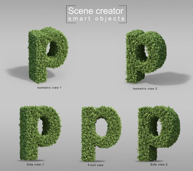 3D 灌木圖形圖像,以 p 字母的形狀呈現