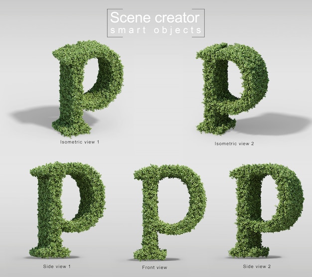 3D 灌木圖形圖像,以 p 字母的形狀呈現