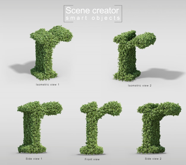 3d rendering of bushes in shape of letter r