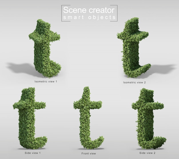 3d rendering of bushes in shape of letter t