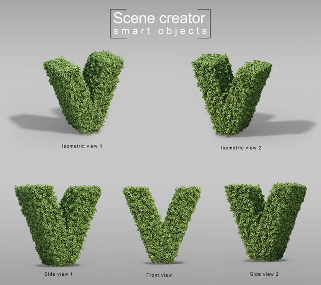3D 灌木圖像 字母 V 的形狀