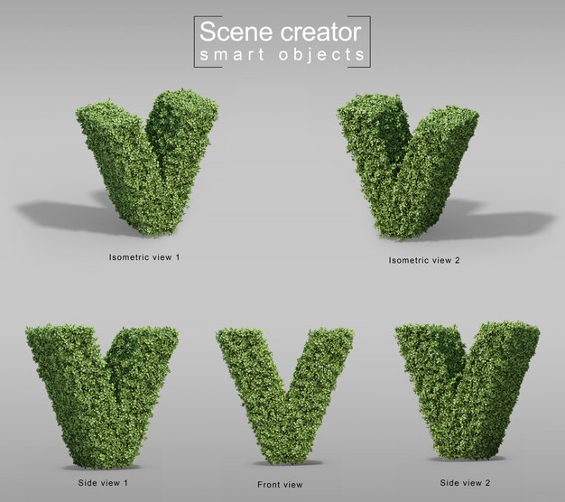 3d rendering of bushes in shape of letter v