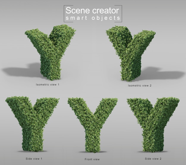 3d rendering of bushes in shape of letter y