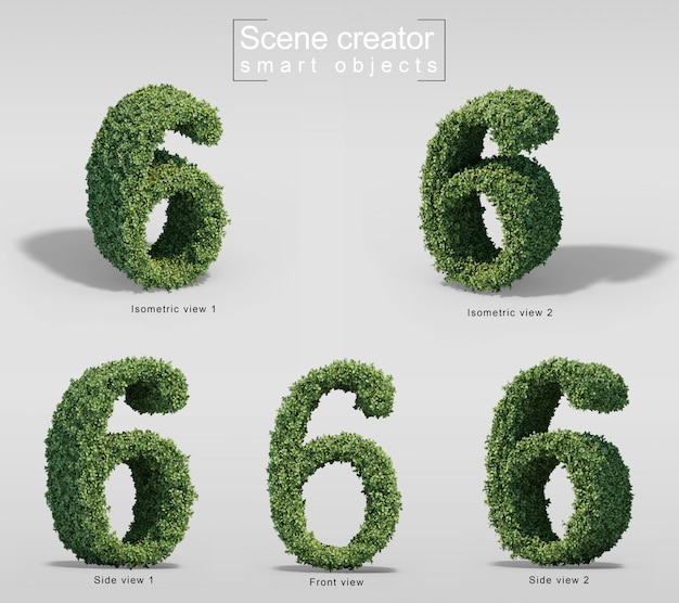 3d rendering of bushes in shape of number 6