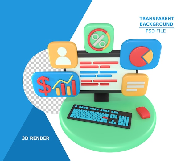 PSD rendering 3d dell'applicazione del rapporto finanziario aziendale nel computer