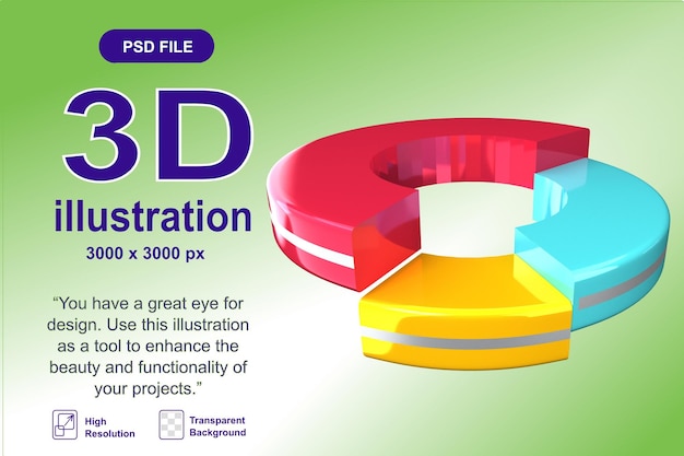 PSD 3d rendering business icon isolated on the transparent background pie chart and coins object