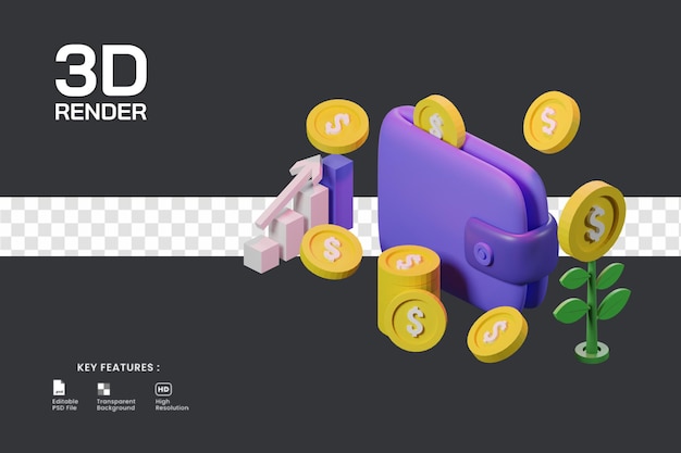 ビジネスイラストコンセプトの3Dレンダリング。財務または投資の設計に適しています。