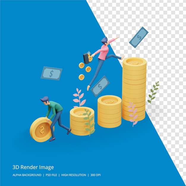 PSD 3d rendering of business investment concept