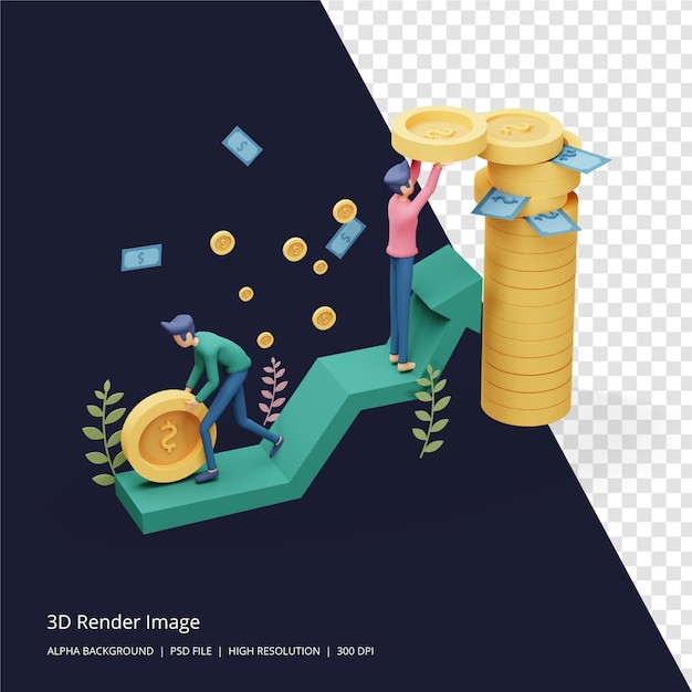 사업 투자 개념의 3d 렌더링