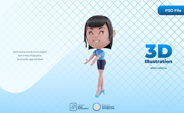 3d rendering of business style girl character showing something