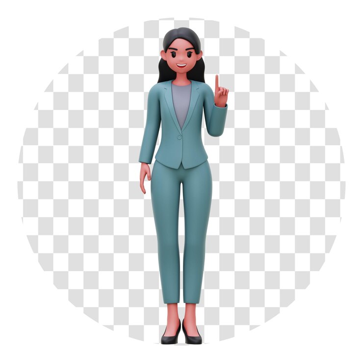 PSD 3d rendering business woman pointing up transparent background illustration