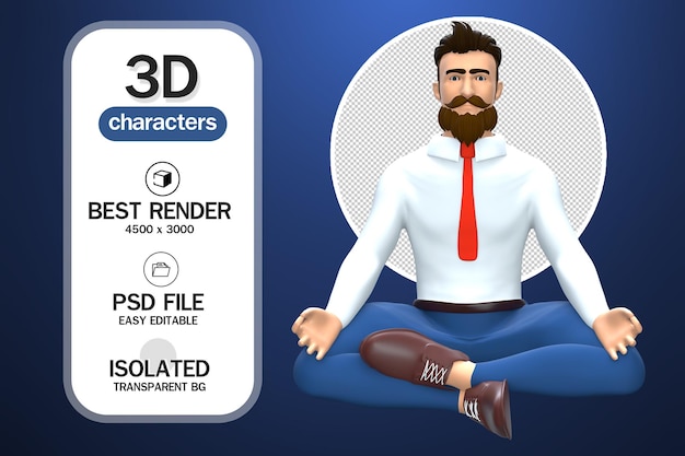 PSD uomo d'affari di rendering 3d personaggio maschile 3d seduto in posa di meditazione yoga