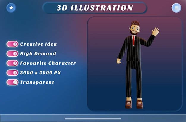 3d rendering businessman character suit and tie