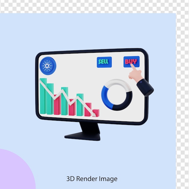 PSD 3d rendering of buy cardano crypto coins when it drops