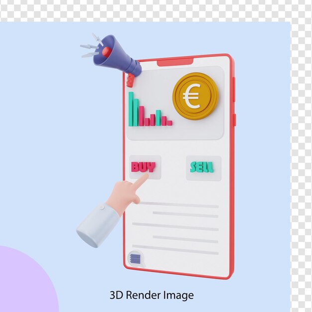 3d rendering of buying euros with mobile