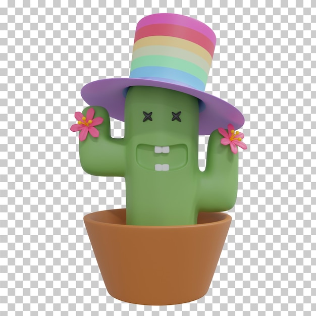 PSD 3d rendering cactus cartoon model