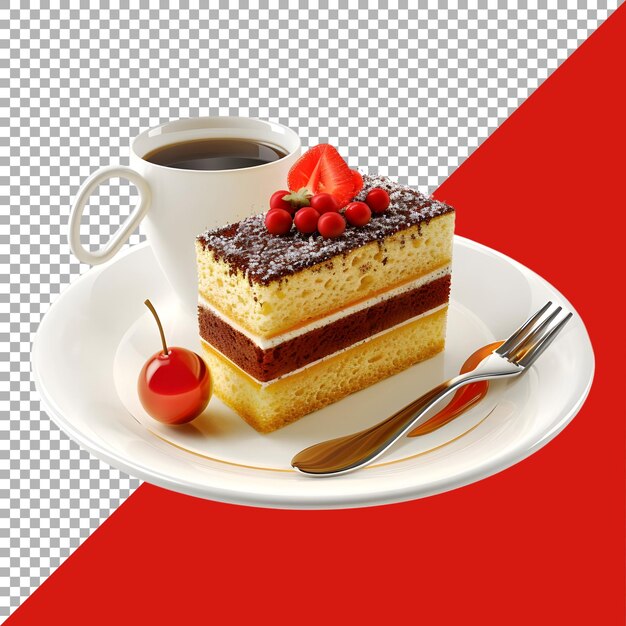 3d rendering of a cake with black tea in a plate on transparent background ai generated